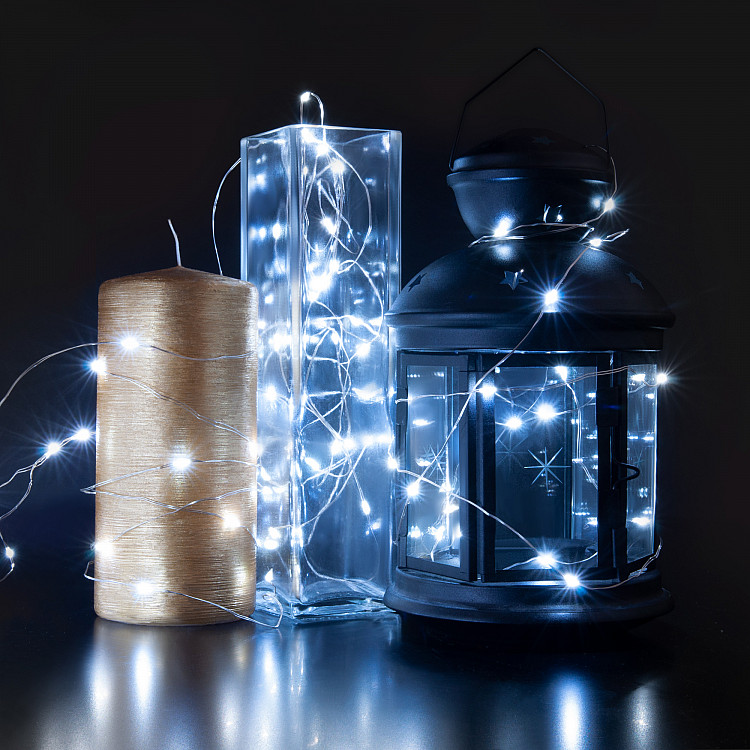 Гірлянда світлодіодна Новорічна Роса USB та батерейки 50 лампочок Білий (147-41-1977-03 USB) - фото 4