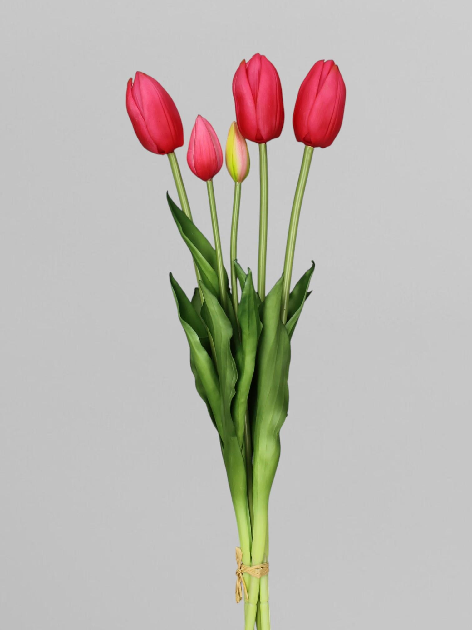 Букет искусственных тюльпанов из латекса 46 см 5 шт. Ярко-розовый (К07078)