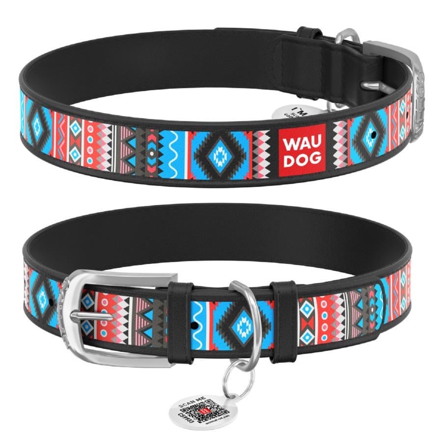 Ошейник для собак кожаный Waudog Design Этно с QR паспортом M 20 мм 30-39 см
