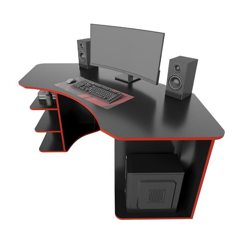 Стол геймерский угловой Zeus Comfy-Home Karbid ламинированная ДСП Черный/Красный (45791)