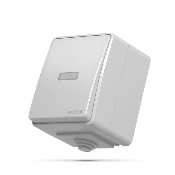 Вимикач Videx зовнішній одноклавішний із підсвіткою Сірий (IP65)