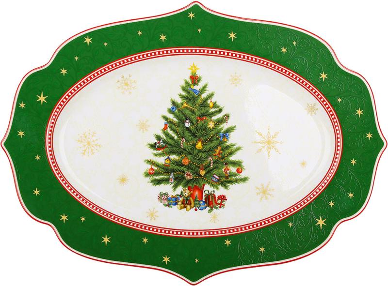 Блюдо фарфоровое Christmas Story 35х25 см Зеленый с белым