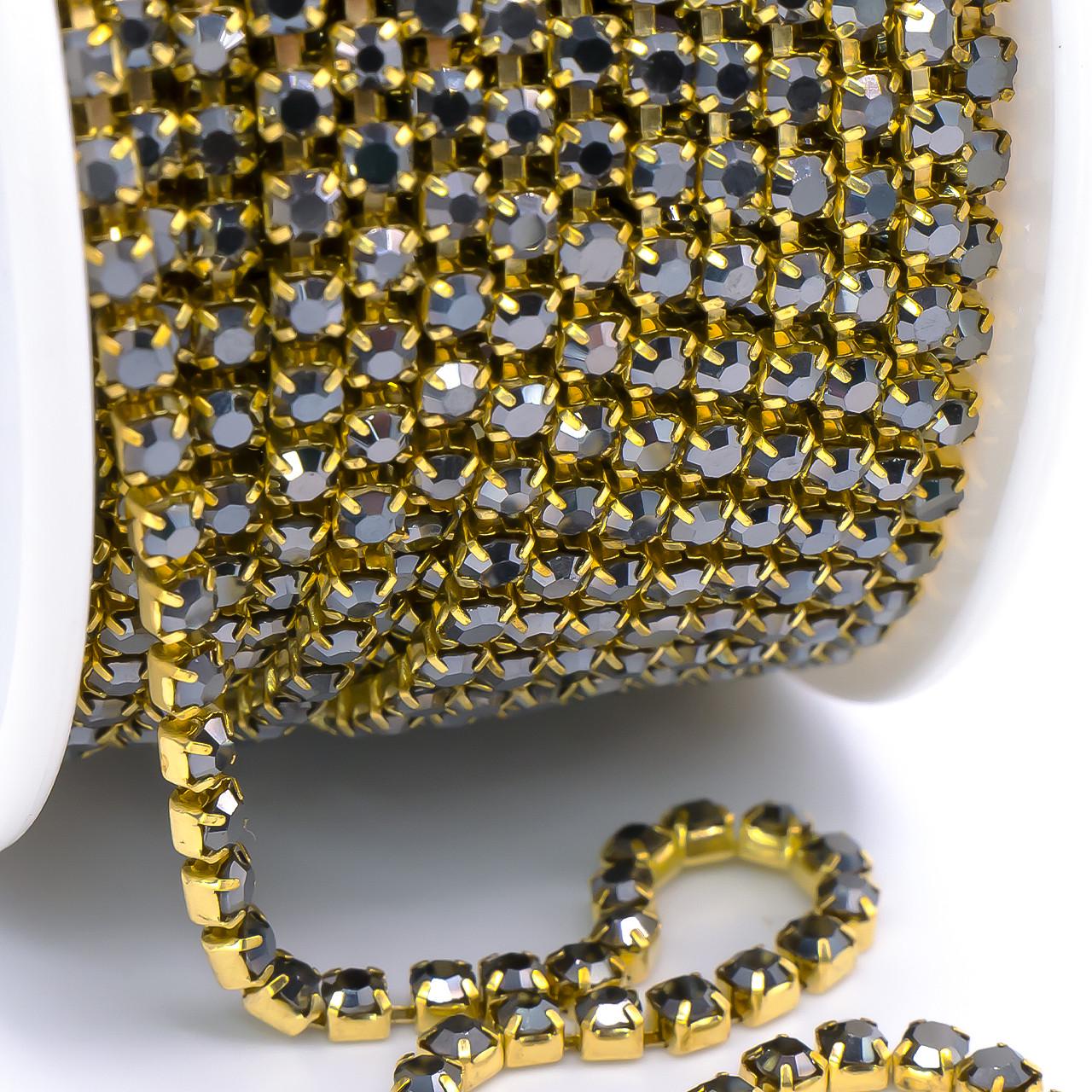 Цепь стразовая SS10 2,8 мм 1 м Hematite gold (ЦС1003з39)