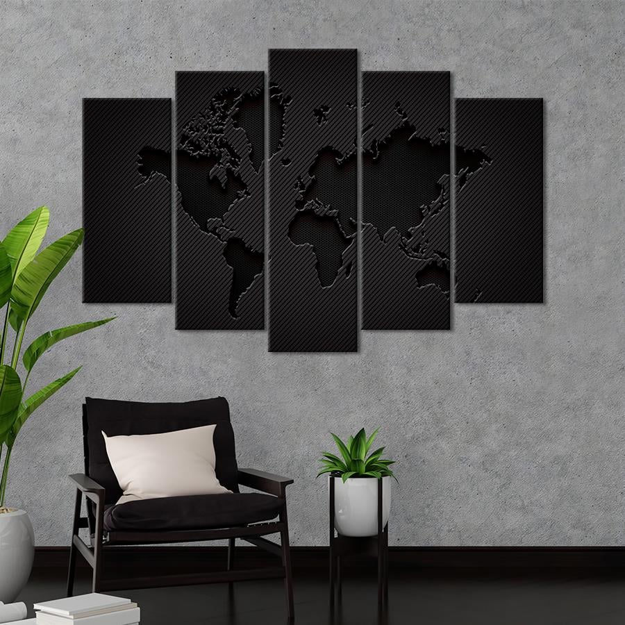 Картина карта Чёрная карта мира в стиле металик 187x119 см (A1356-5)