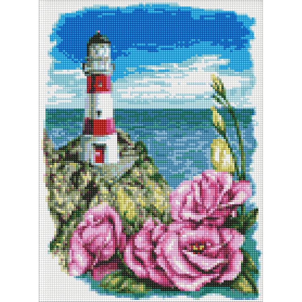 Алмазна мозаїка Ideyka Маяк з еустомами AMO7611 30х40 см (RLT32133)