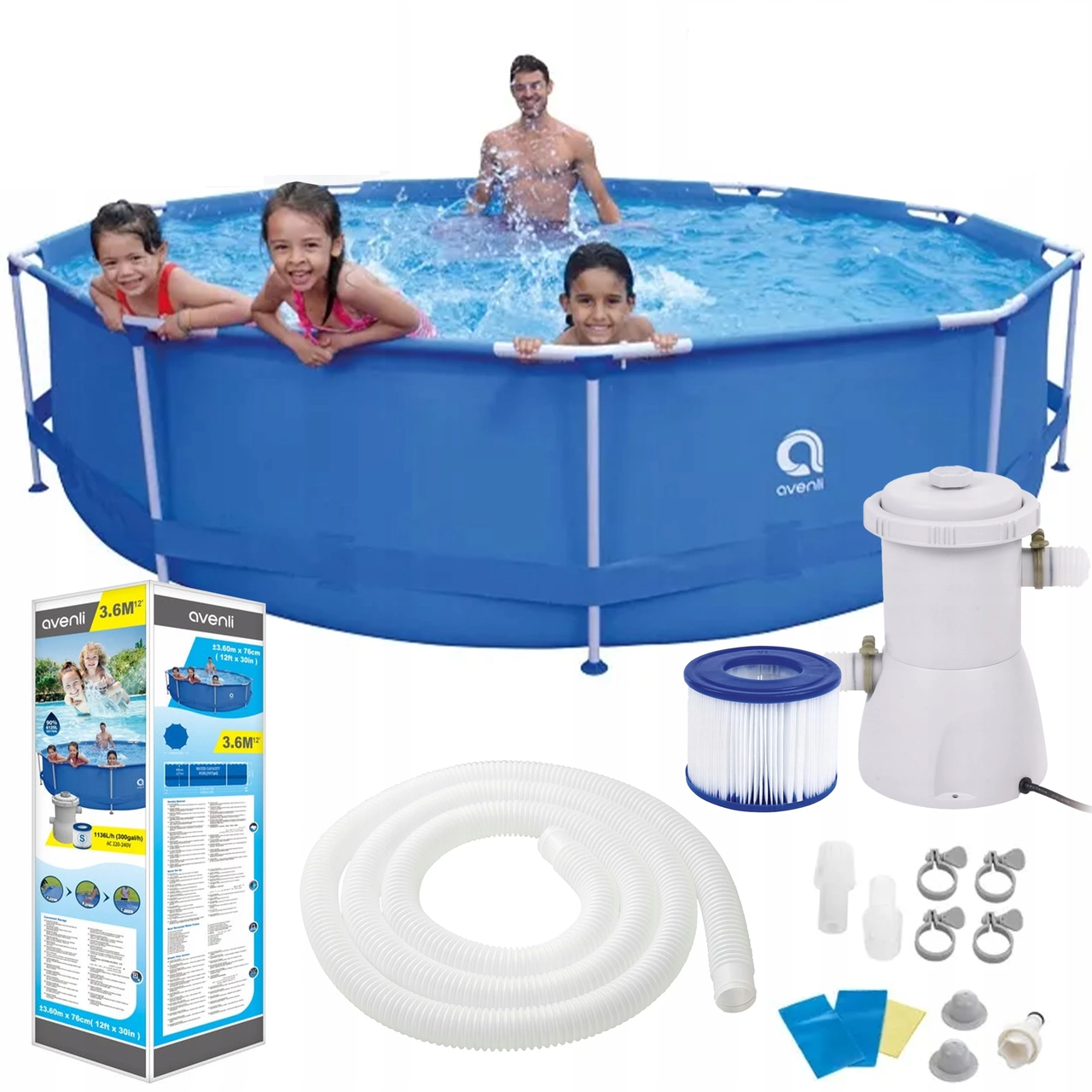 Бассейн каркасный садовый Avenli круглый для взрослых и детей 360х76 см Синий (17799)