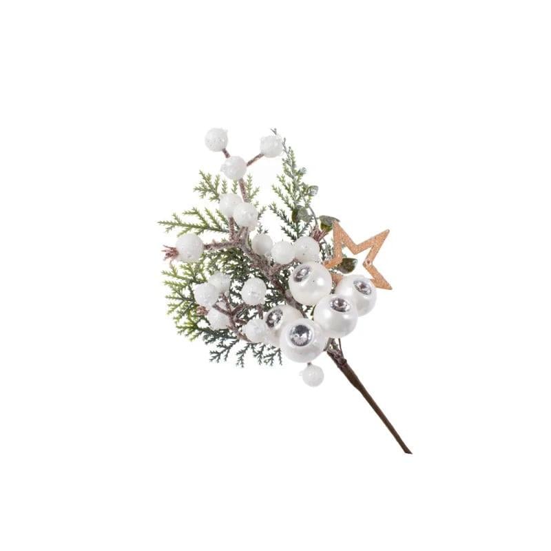 Декоративна гілка хвої з ягід 26 см Зелений з білим (2815209564)