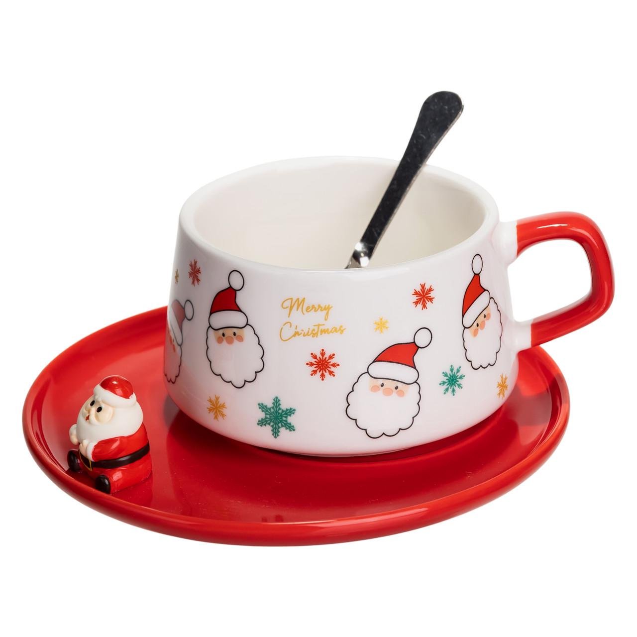 Чашка для латте-арту порцелянова Merry Christmas з блюдцем 250 мл (FM-CS-10A) - фото 2 Чашка для латте-арту порцелянова Merry Christmas з блюдцем 250 мл (FM-CS-10A) - фото 2