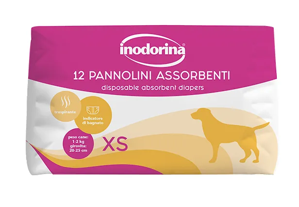 Підгузки для собак Inodorina Pannolini Assorbenti абсорбуючі з індикатором вологості XS 12 шт. (24937032)
