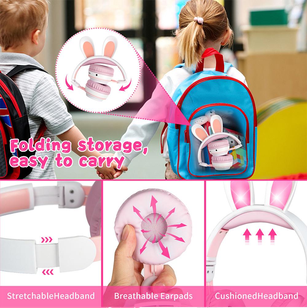 Наушники беспроводные Bluetooth KE-01 с ушками кролика Фиолетовый (26389226) - фото 5