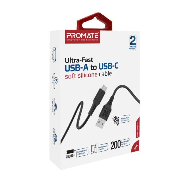 Кабель Promate PowerLink-AC200 USB-A to USB-C 3А 2 м Black - фото 8