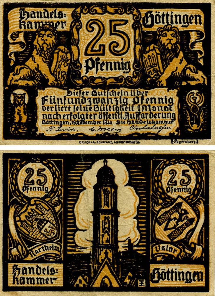Коллекционная банкнота Германия Нотгельд 25 пфеннигов 1920 F-VF Линденберг (Б18512)
