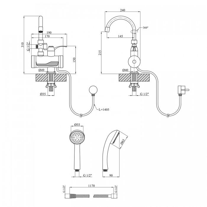 Проточный водонагреватель Kroner KRM Volt CW191MDS с дисплеем (15419801) - фото 3