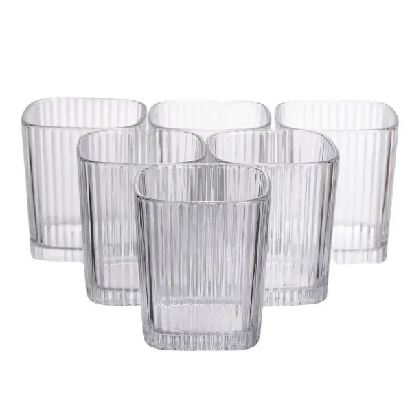 Набір склянок квадратних із товстого скла ребристих 6 шт. по 250 мл Прозорий - фото 1 Набір склянок квадратних із товстого скла ребристих 6 шт. по 250 мл Прозорий - фото 1