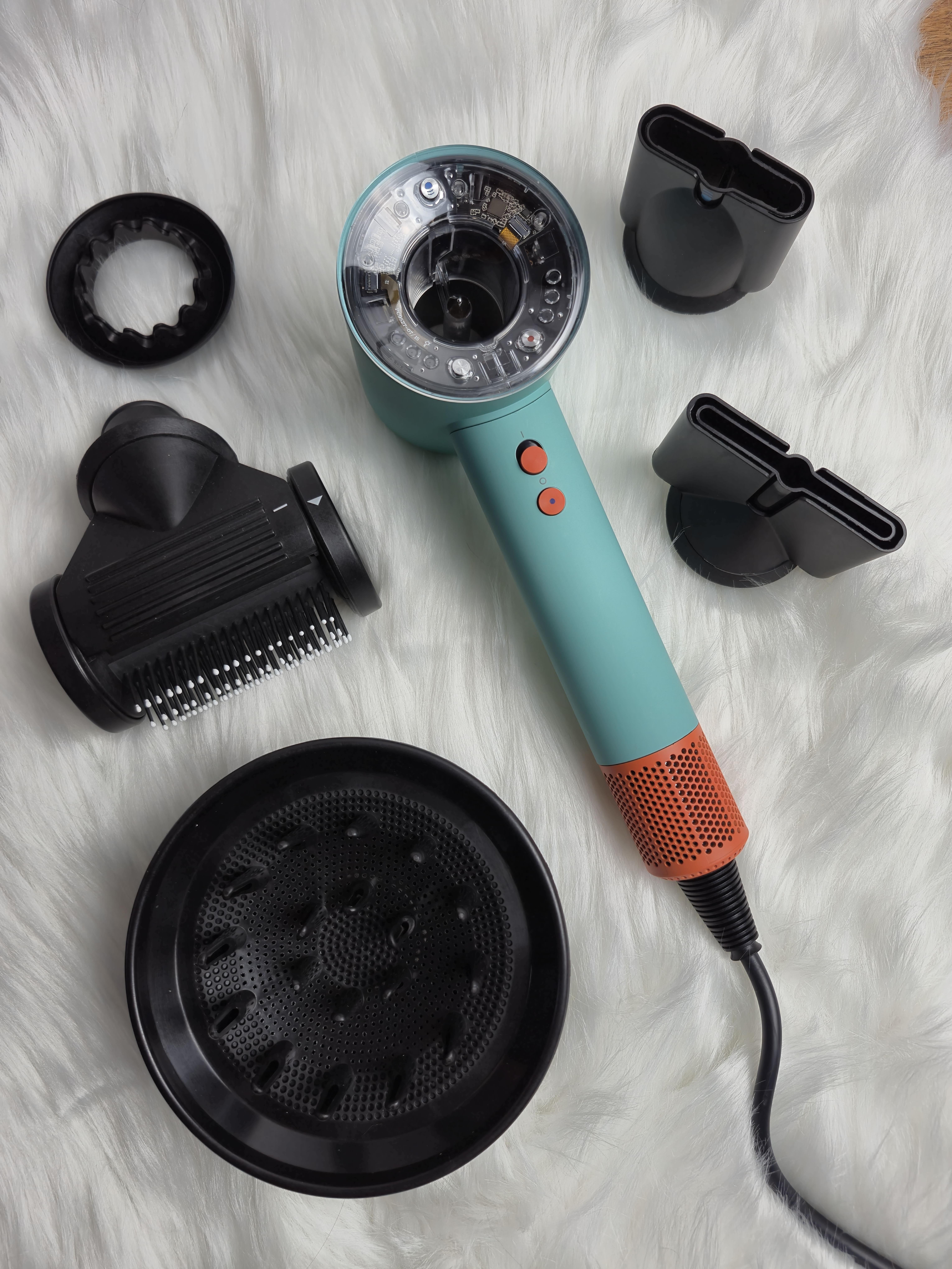 Фен для волосся Super Hair Dryer 5 насадок 1600 Вт М'ятний із прозорим (20014)