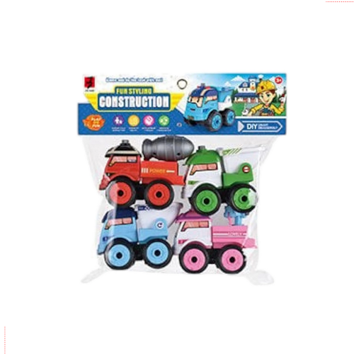 Конструктор игровой 4 машинки с отверткой и насадками в пакете (JD 1899-2 A)