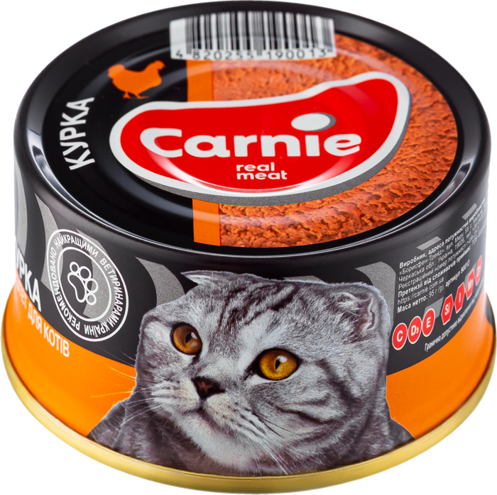 Корм вологий для дорослих кішок Carnie паштет м'ясний з куркою 90 г (4820255190518)