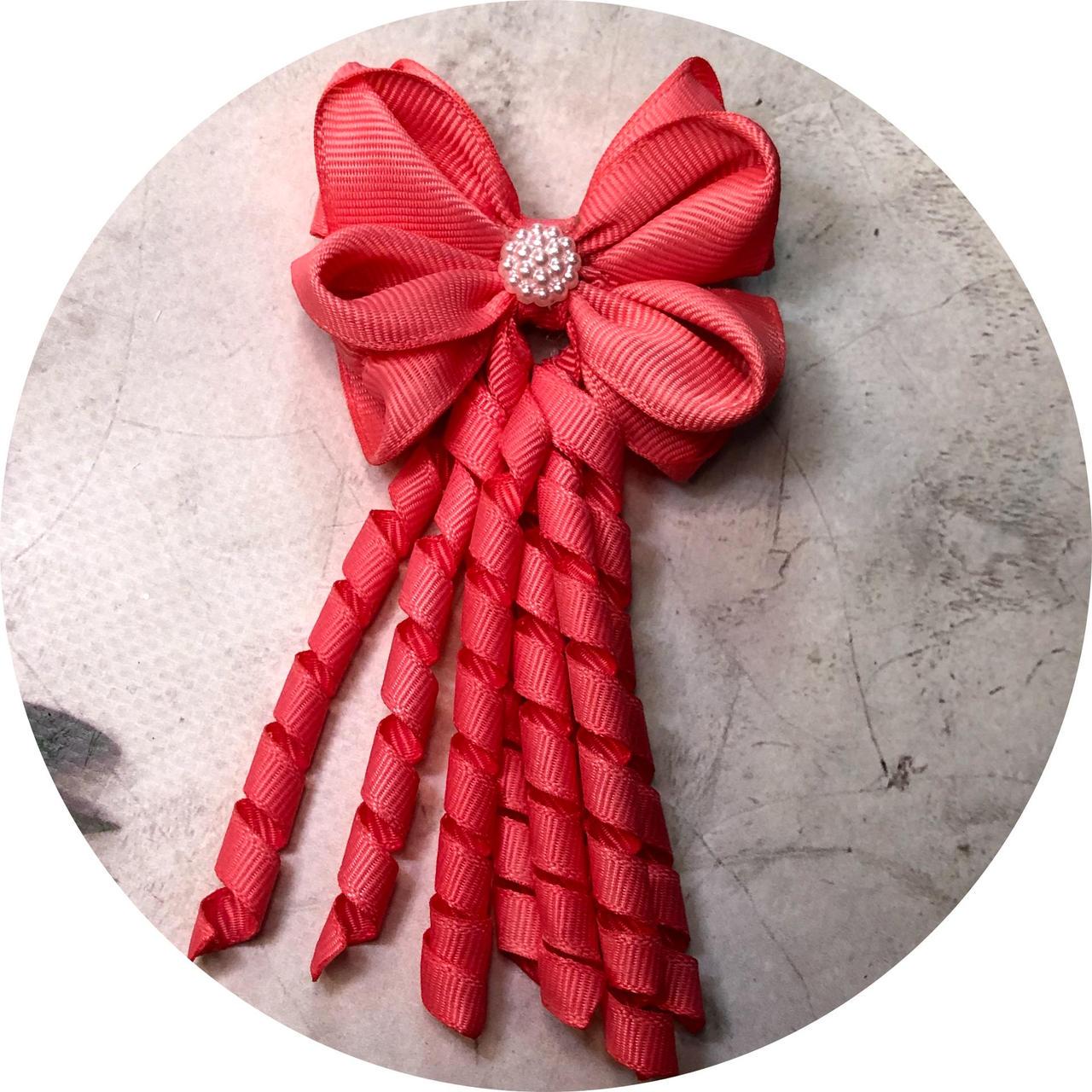 Бантик для волос детский на заколке 6х8 см Коралловый (10623)