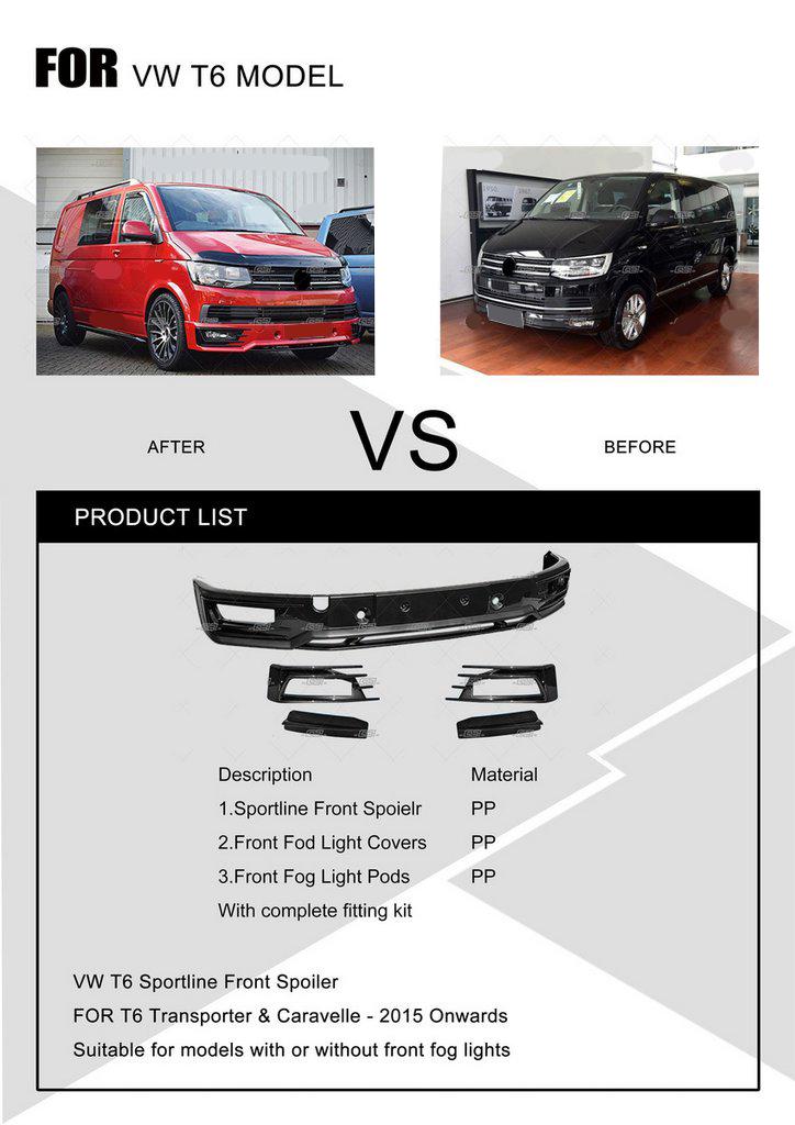 Накладка на передній бампер 1234 Upgrade для Volkswagen T6 2015, 2019 року Sportline під фарбування (50510) - фото 8