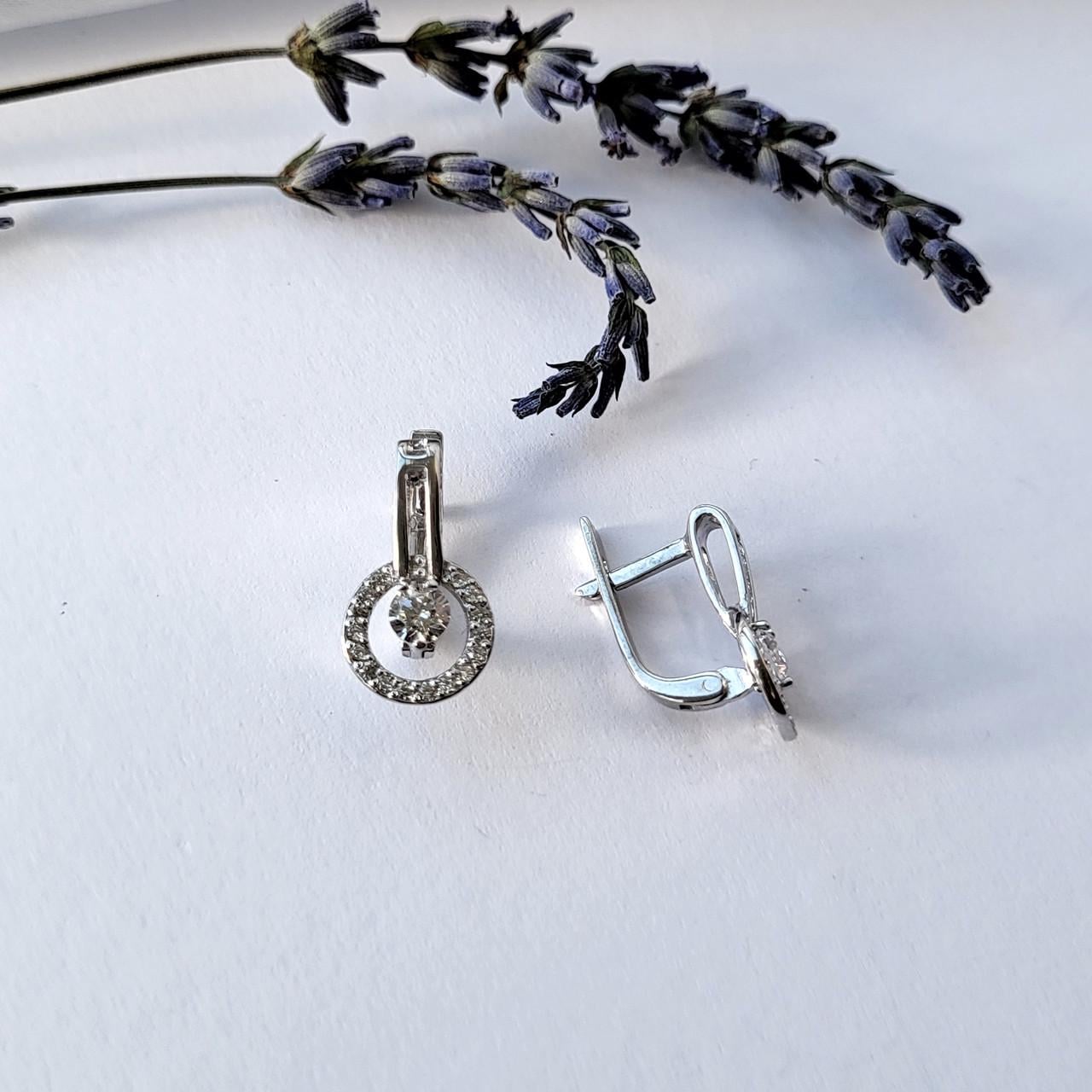 Серьги Круг в белых камнях серебро 925 пробы родированное 2,90 г (5550р)