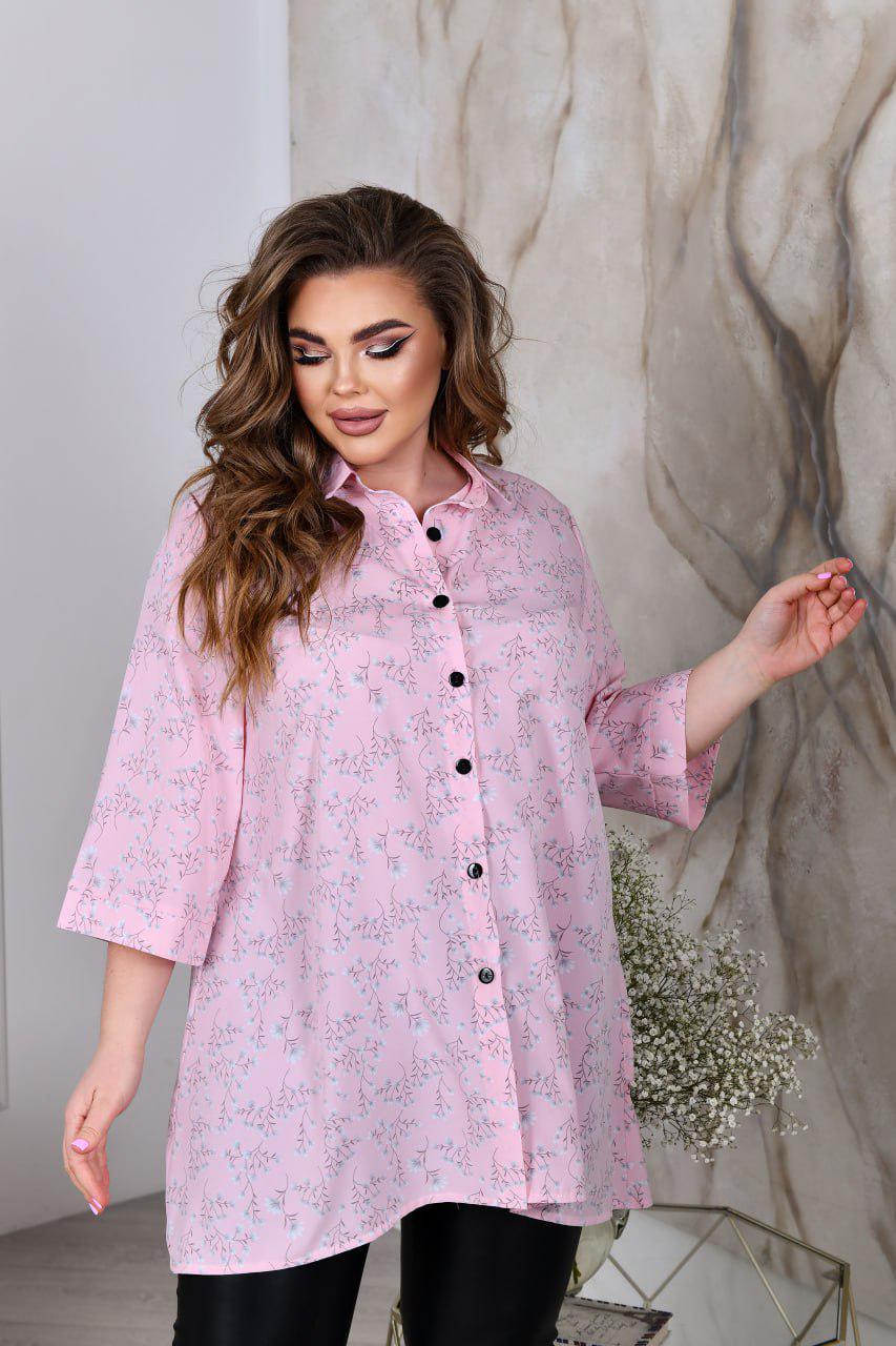 Блузка свободного фасона р. 52-54 Розовый (3627)