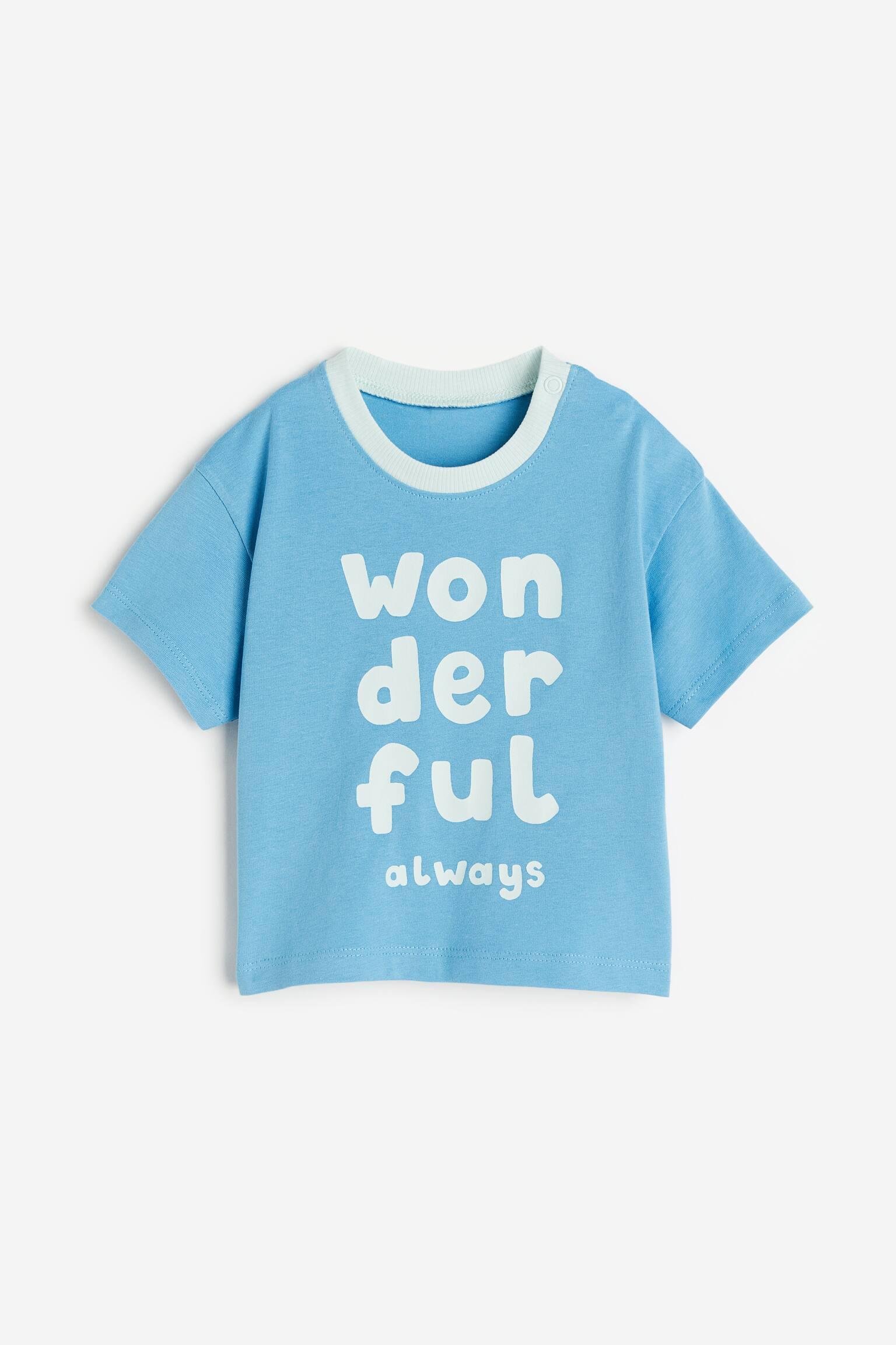 Футболка H&M Написи 74 см Блакитний (X9101126047)