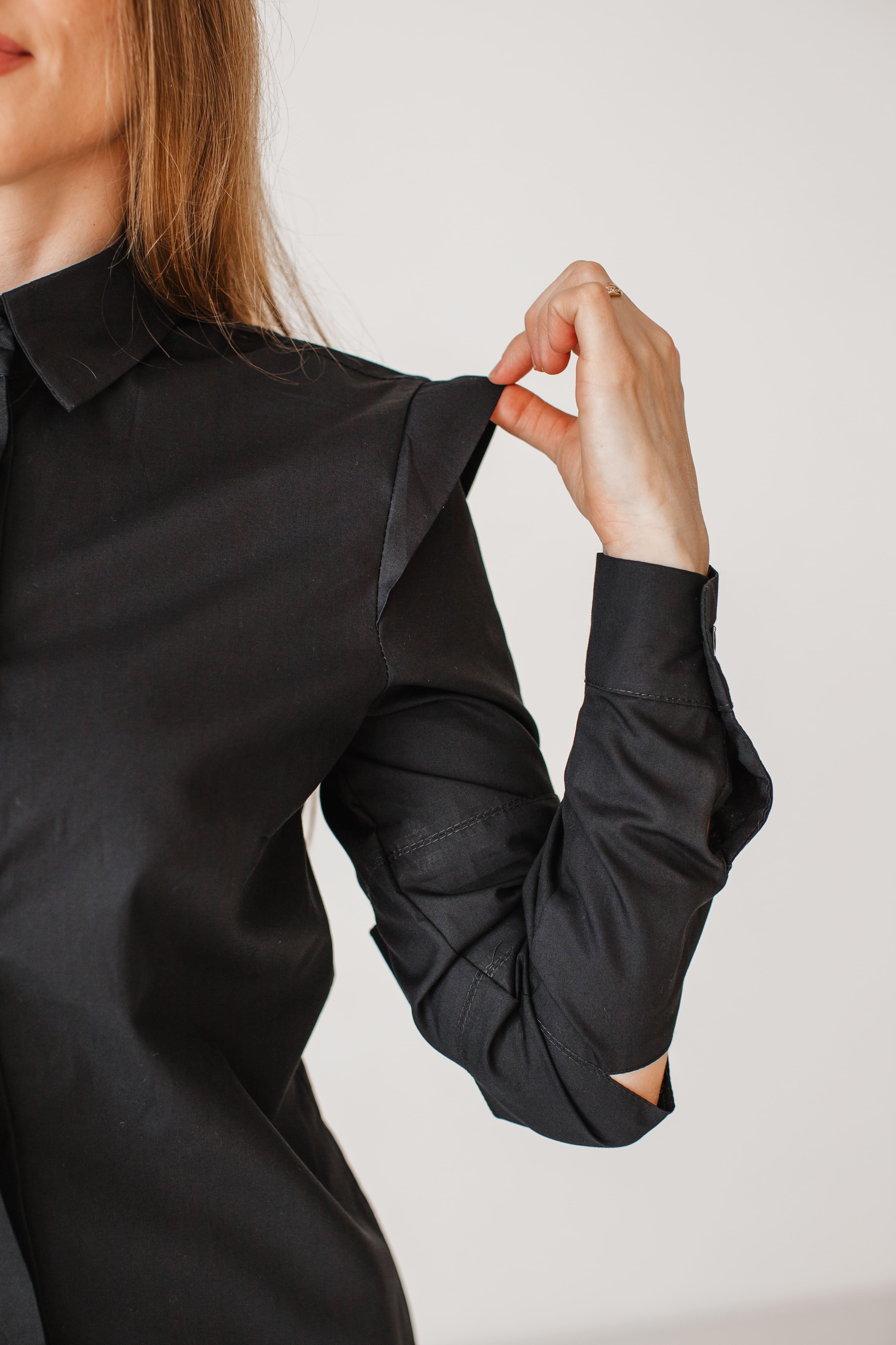 Сорочка жіноча приталена VSlatinina з розрізами на рукавах XL Чорний (01234567825) - фото 13