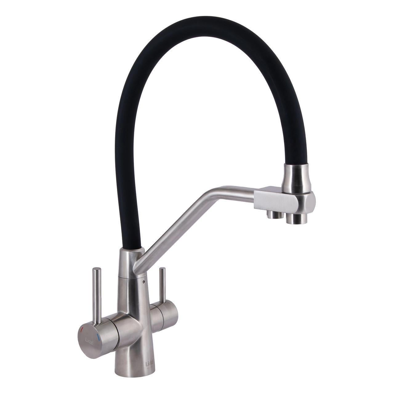 Смеситель для кухни Lidz Aria 020F3 k35 LDARI020F3BNK37647 с гибким изливом с подключением для питьевой воды Black/Nickel (2552208909)