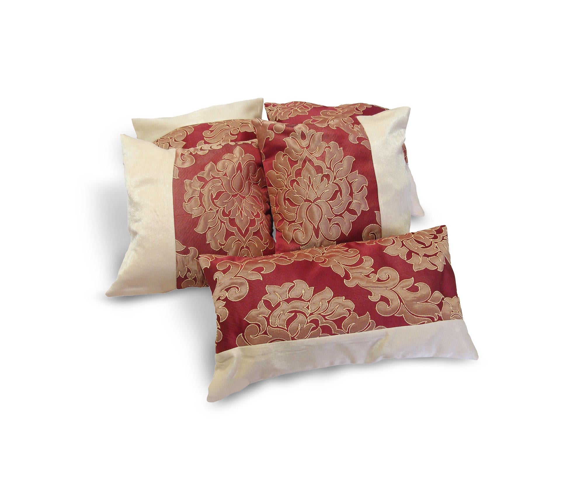 Комплект декоративных подушек Firanka Damask 30х30 см 4 шт. 40х21 см 1 шт. Бордовый с песочным коронки (п_0267)