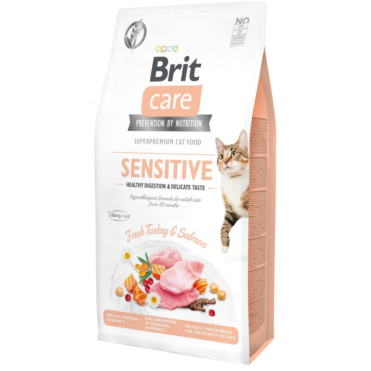 Корм для привередливых кошек Brit Care Sensitive Healthy Digestion & Delicate Taste с индейкой и лососем 2 кг (171282)