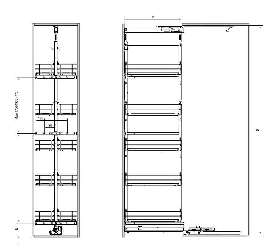 Карго Rejs Maxima Classic без направляющих 400x1700-1900 мм 5 полок Хром (WE31.0018.01.001) - фото 2