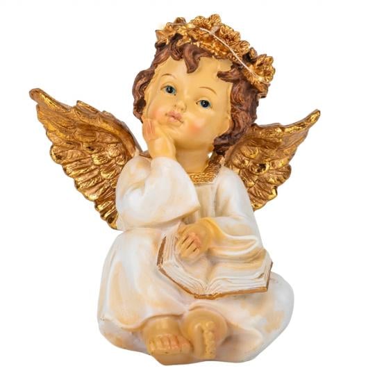 Статуэтка декоративная с подсветкой Ангел с книгой из полистоуна 19 см Золотой (150-81-0507-007)