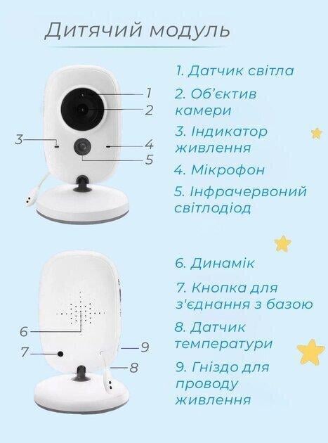 Відеоняня з датчиком звуку Baby Monitor VB603 / з портативним дисплеєм та вимірюванням температури Білий - фото 11