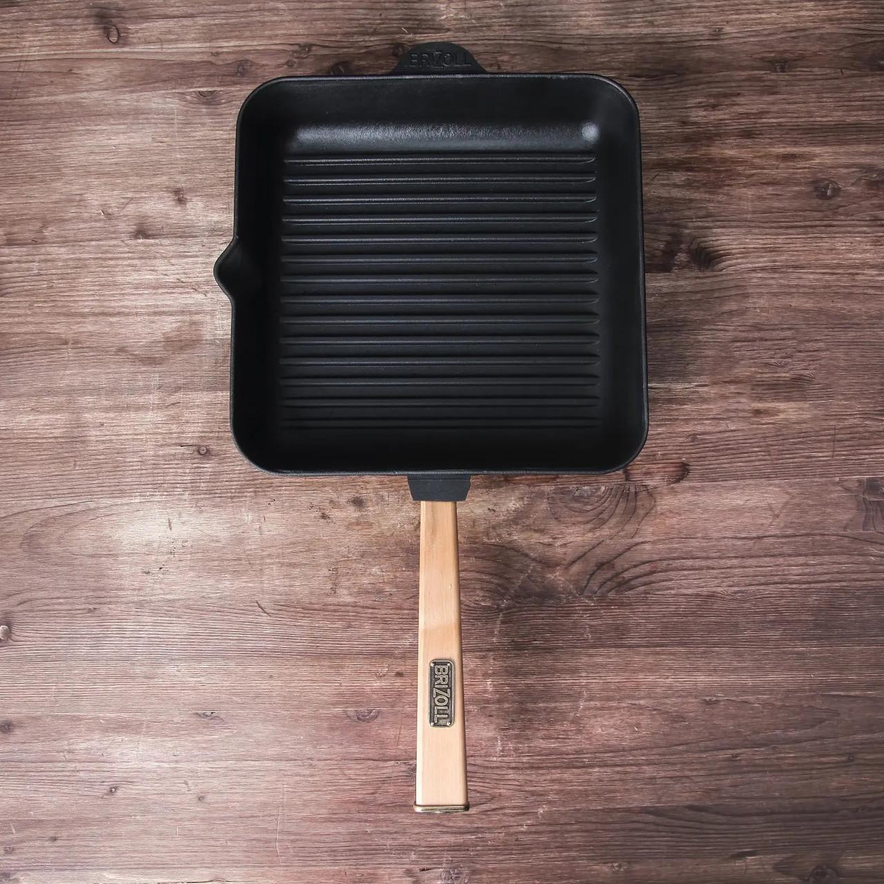 Сковорода-гриль чугунная чугунная квадратная Brizoll Optima 26x26 см (O262650G-P) - фото 8