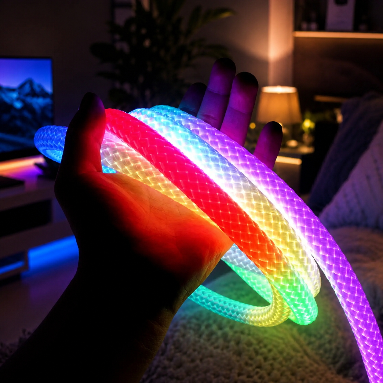 Лента гибкая неоновая LED RGB с чешуйчатым покрытием/управлением через приложение/пульт 5 м