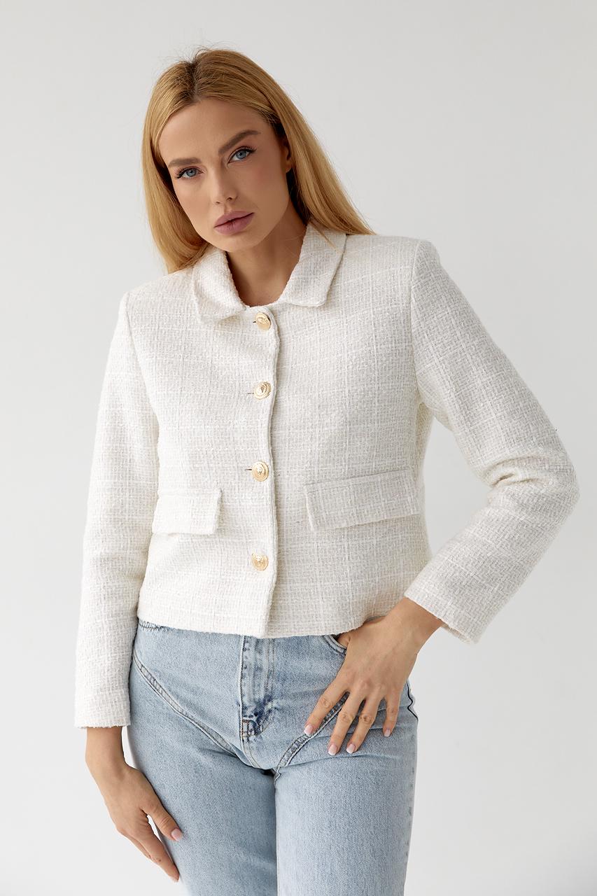 Жакет с золотистыми пуговицами S Молочный (10905652) - фото 5