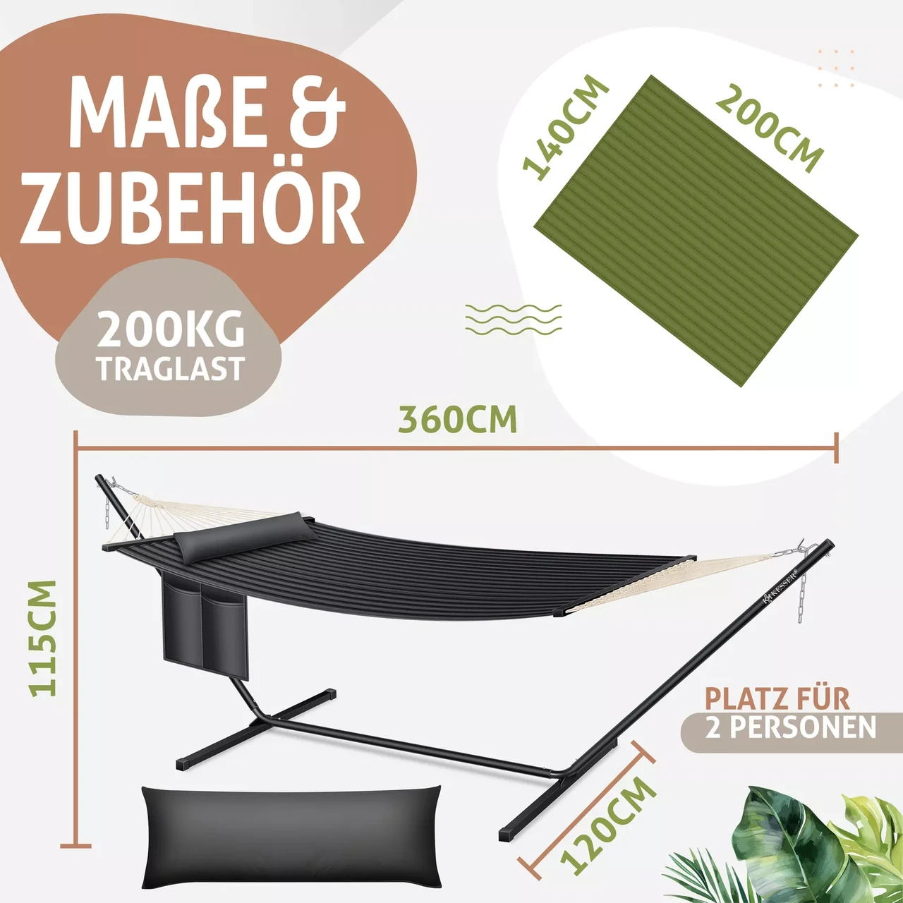 Гамак подвесной для сада и дачи KESSER 200 кг 360x120x115 см (4260729118875) - фото 9 Гамак подвесной для сада и дачи KESSER 200 кг 360x120x115 см (4260729118875) - фото 9