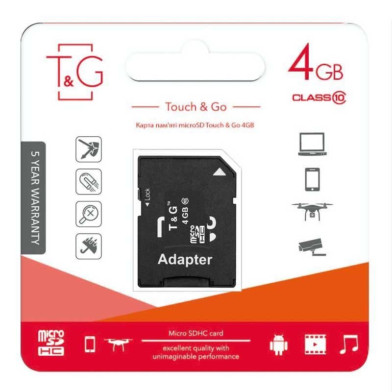 Карта памяти T&G microSDHC class 10 с адаптером 4 GB Черный (00000066439_1)