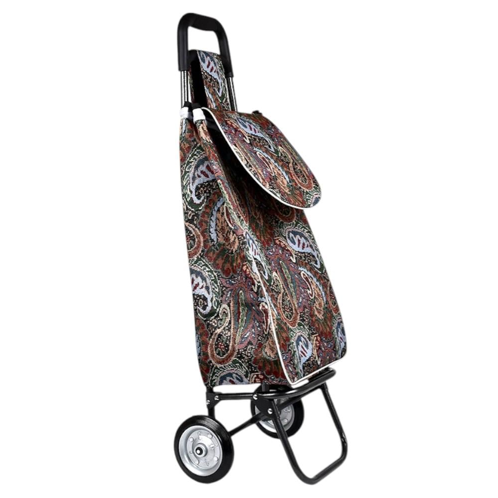 Сумка-тачка хозяйственная MH-5469 с металлическими колесами 30х35х91 см Терракотовый с зеленым/Голубой (33087878)