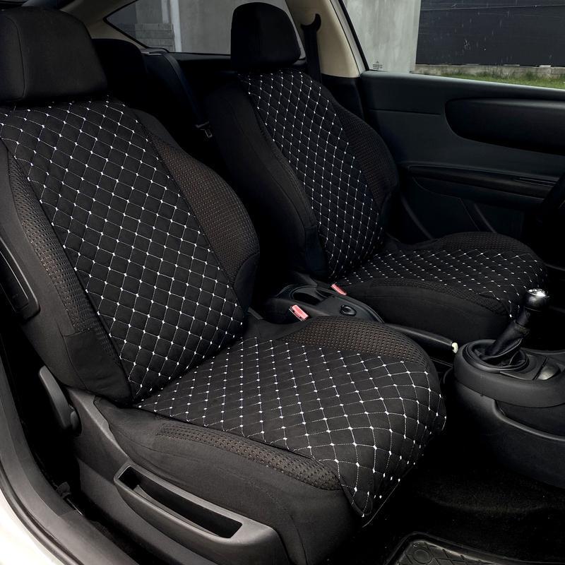 Накидки на сидіння автомобіля Lux еко-замша вузькі прошивкою 2 шт. Чорний/Білий (788)