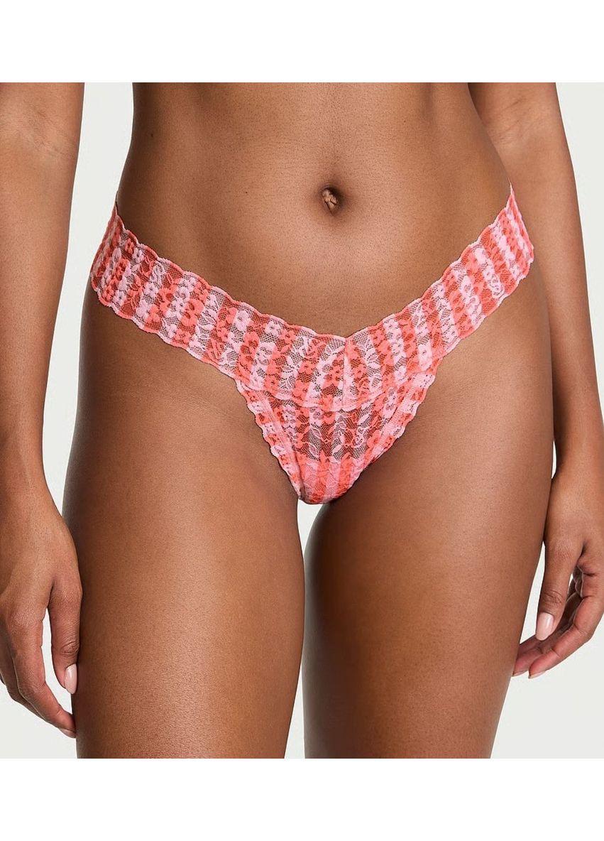 Трусики-стрінги жіночі мереживні Victoria's Secret у смужку M Рожевий (2764561357)
