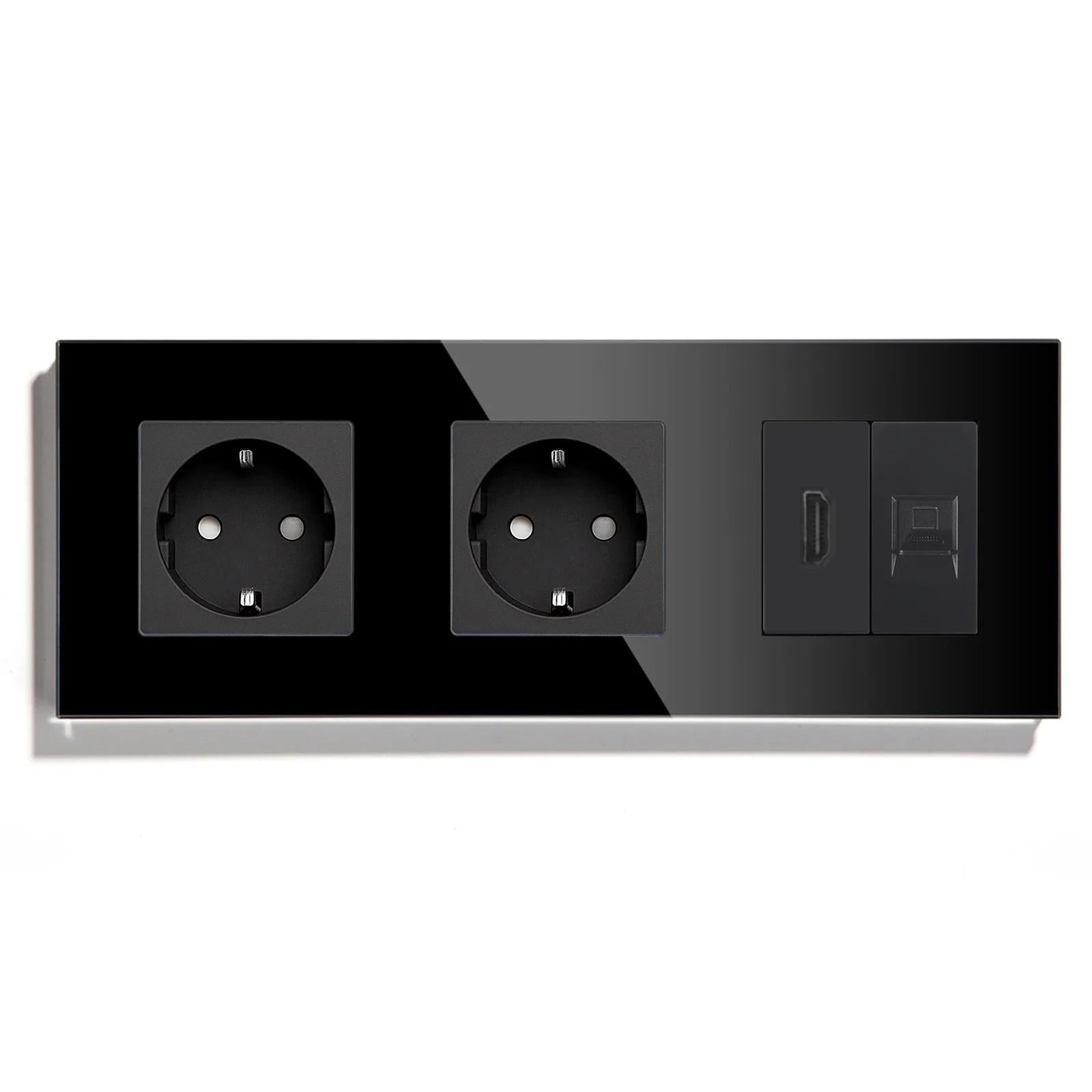 Розетка настенная LUXION с HDMI/интернет RJ-45 стеклянная рамка Черный (LX-M3FHDMICAT6-BK)