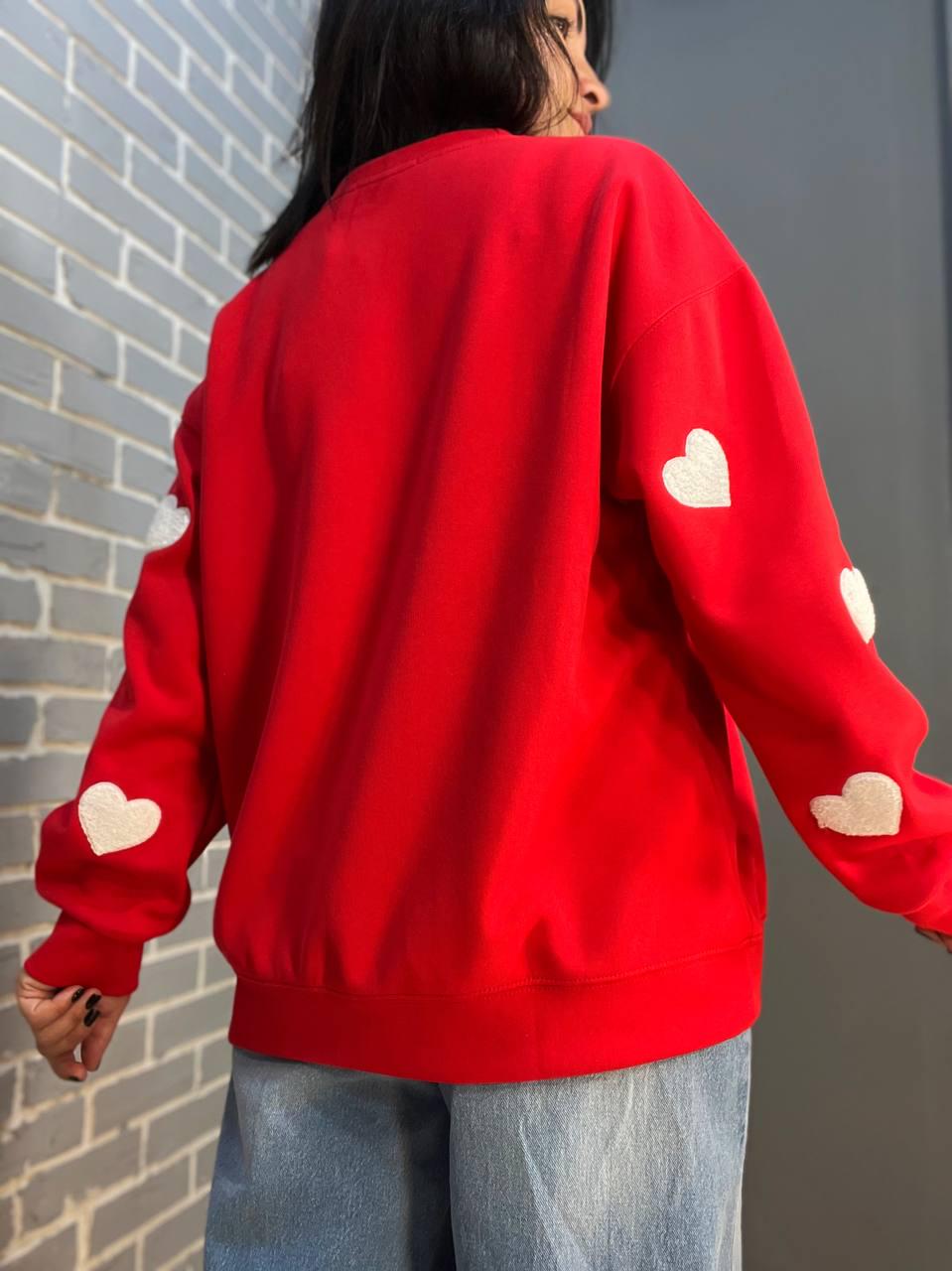 Свитшот женский W 2975 удлиненный махровые сердца OS Красный (2406) - фото 2 Свитшот женский W 2975 удлиненный махровые сердца OS Красный (2406) - фото 2
