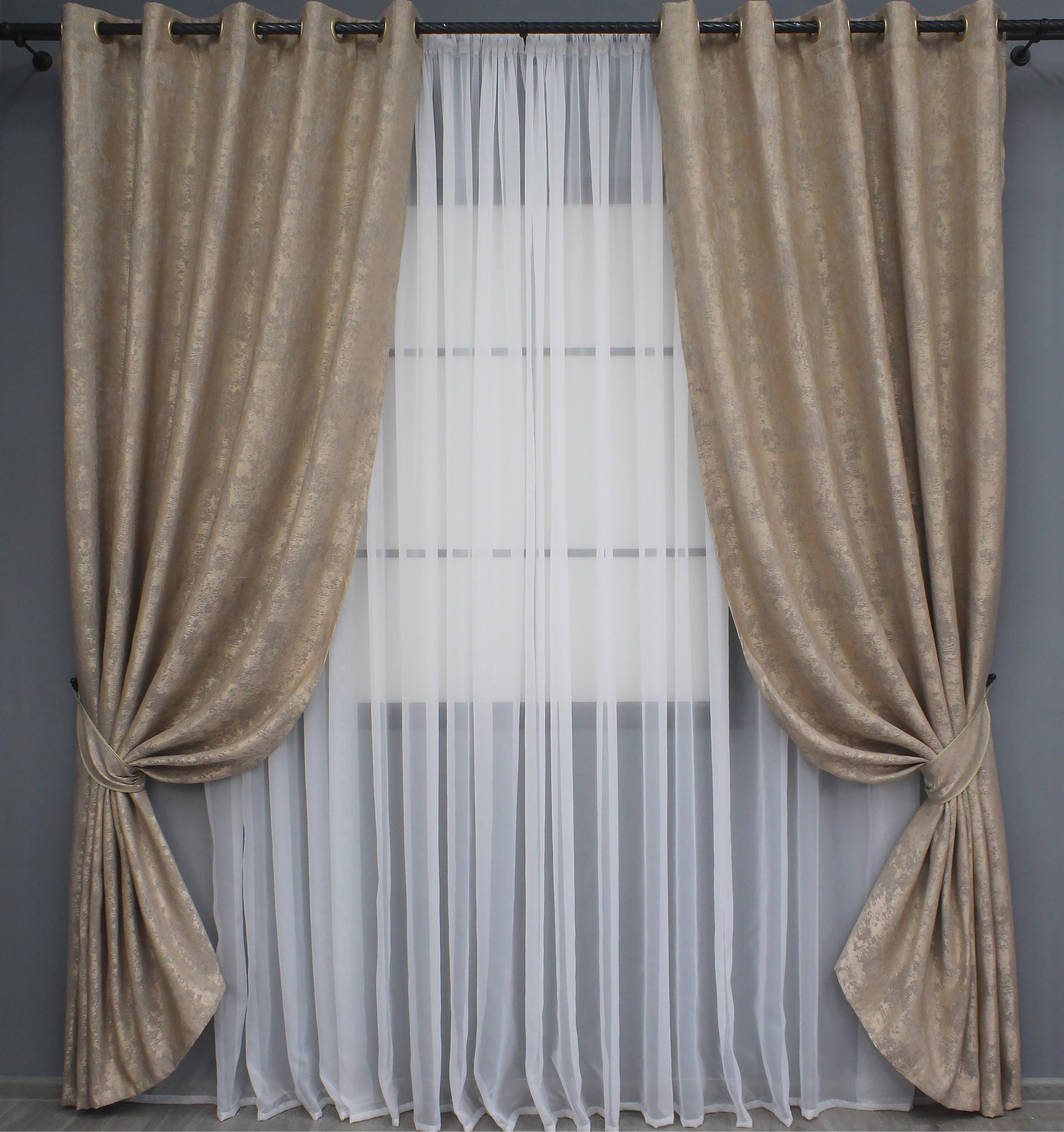 Комплект штор на люверсах VR-Textil Жаккард Sultan XO №1680ш 150х250 см 2 шт. Темно-бежевый (37-0195)