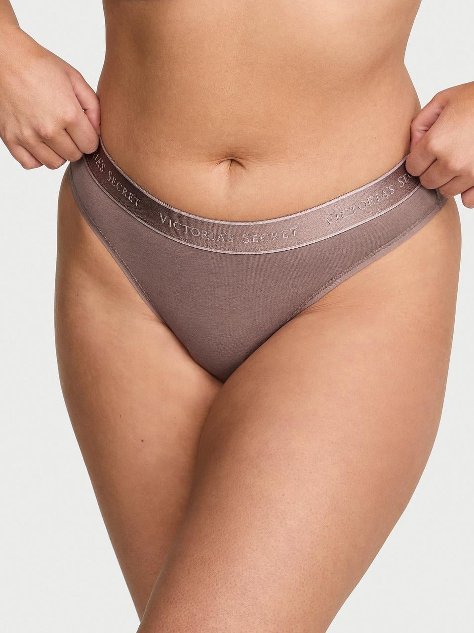Трусики жіночі Victoria's Secret Logo Cotton Thong M Коричневий (3161606257)
