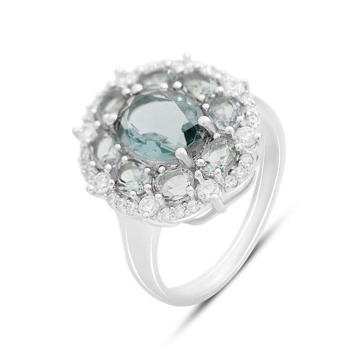 Кольцо серебряное Tiva с топазом Лондон Блю 3,659 ct 5,6 г р. 18 (2167686)