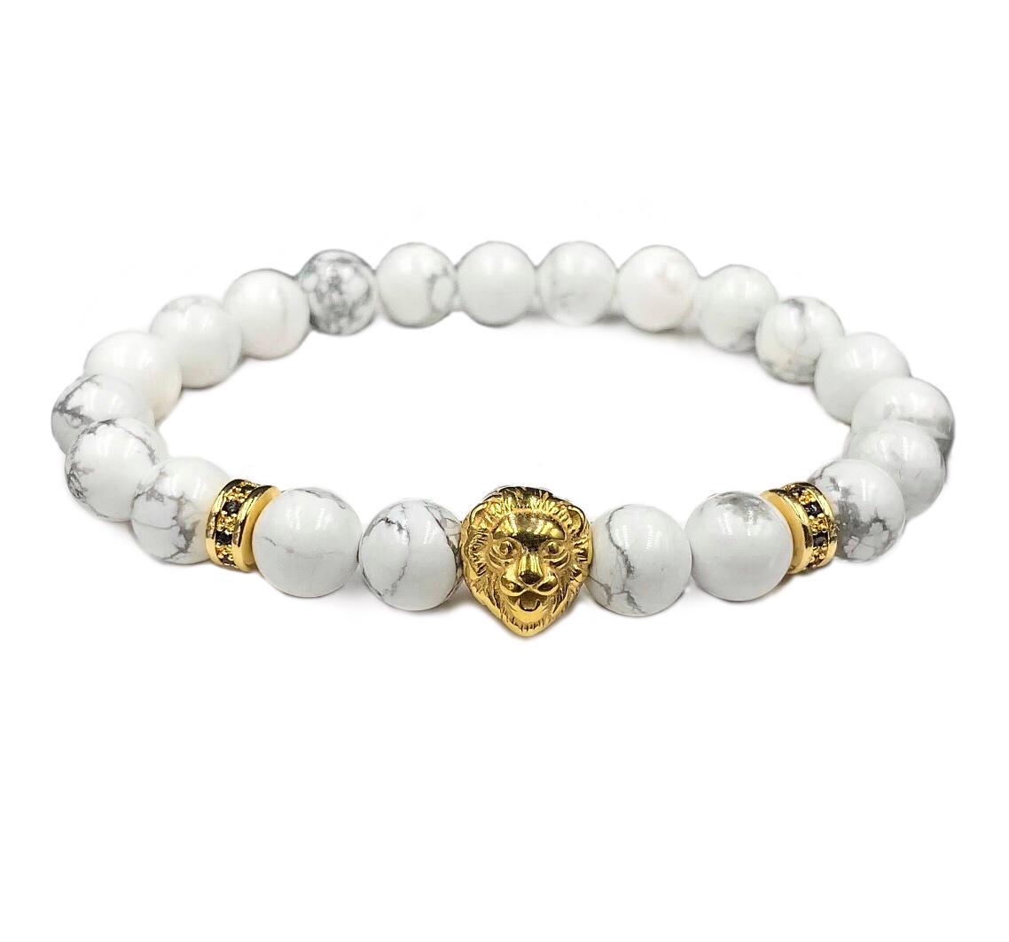 Браслет из кахолонга со львом и дисками р. 16 Золотой/Белый (50044)