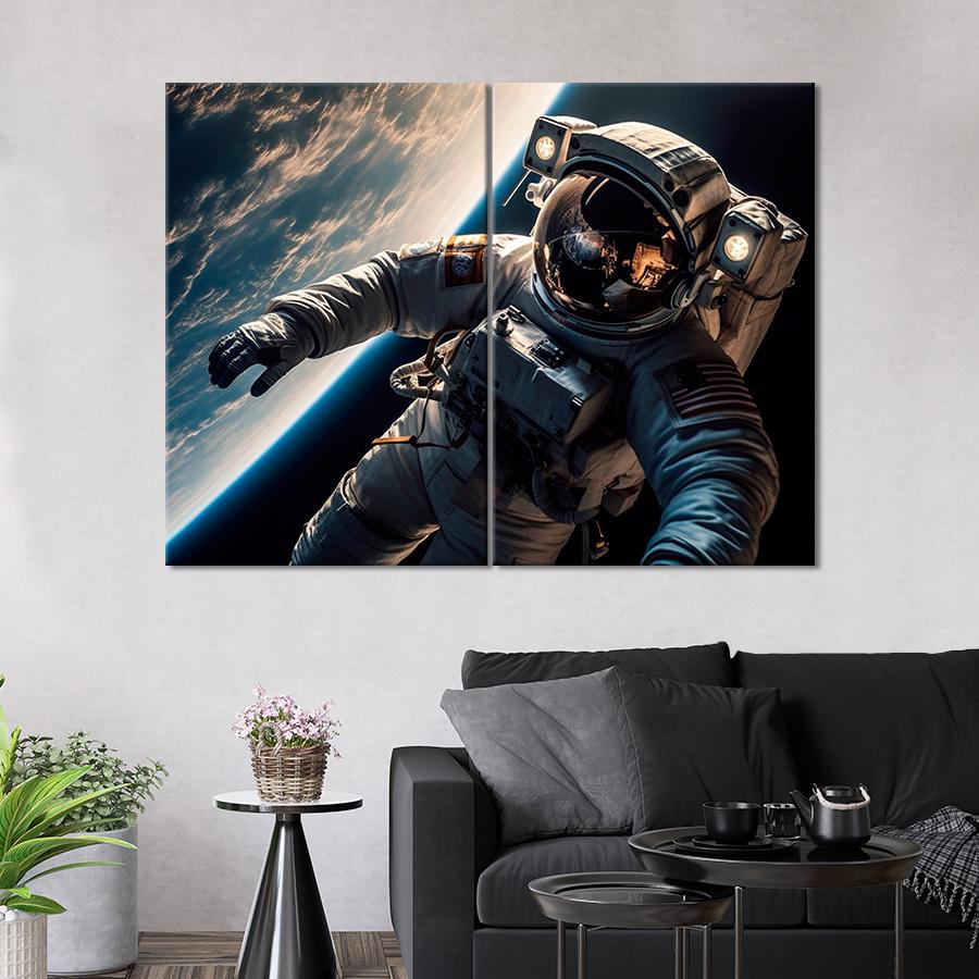 Картина космос Астронавт на фоне планеты 165x122 см (A1274-2)