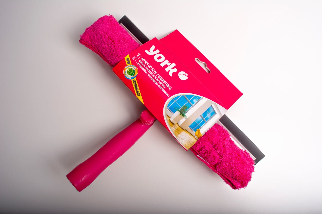 Швабра для вікон та згону води York з мікрофіброю 32 см Рожевий
