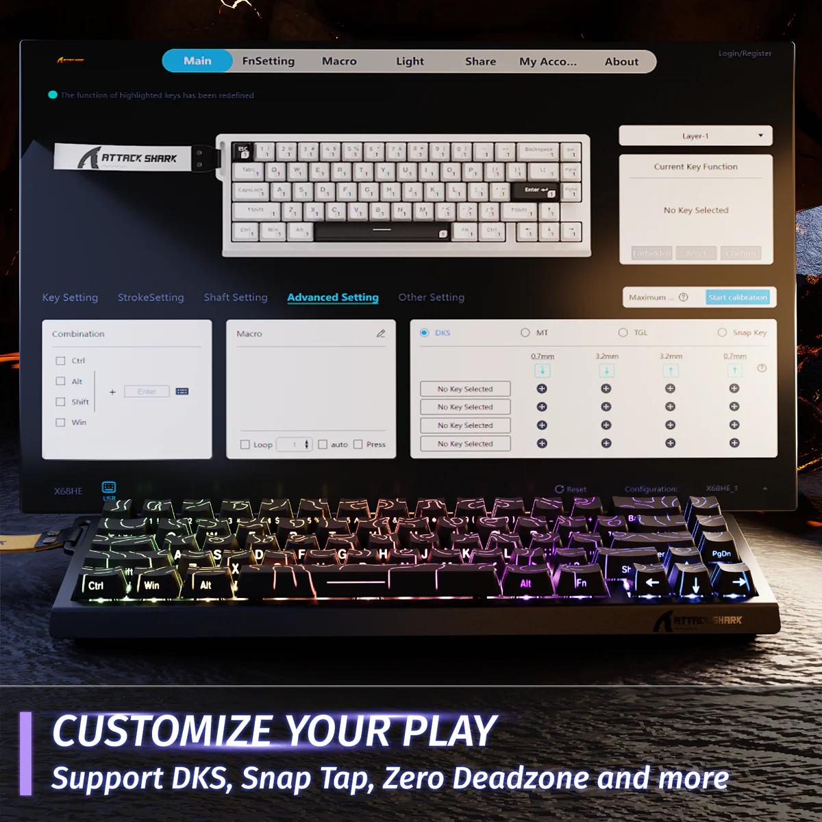 Клавиатура игровая attack shark X68 HE 8000HZ на магнитных светильниках Черный (26484176) - фото 4 Клавиатура игровая attack shark X68 HE 8000HZ на магнитных светильниках Черный (26484176) - фото 4